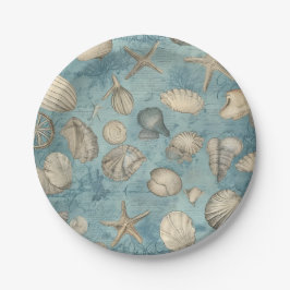 Schöne Vintage Muscheln in Blau Pappteller