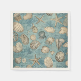 Schöne Vintage Muscheln in Blau Serviette