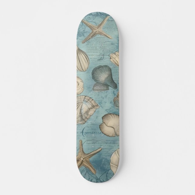 Schöne Vintage Muscheln in Blau Skateboard (Vorne)