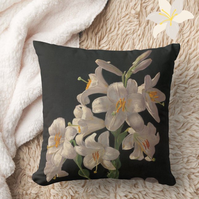 Schöne Vintage Osterhütte Reversible Kissen (An elegant white lily on black pillow to add style and elegance to your décor.)