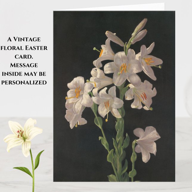 Schöne Vintage Osterlilienkarte Karte (A beautiful vintage floral Easter card featuring white lilies. Greeting inside may be personalized.)