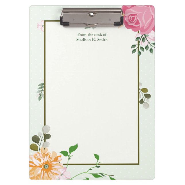 Schöne Vintage Personalisierte Blumenrezeptionisti Klemmbrett (Vorderseite)