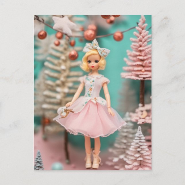 Schöne Vintage Puppenweihnacht Postkarte (Vorderseite)