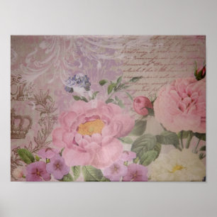 Schöne Vintage rosa und blaue Rose und Blume Poster