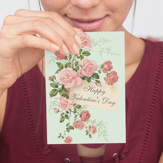 Schöne Vintage Rose Glücklicher Valentinstag Postkarte (Von Creator hochgeladen)