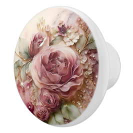 Schöne Vintage Rosen Keramikknauf