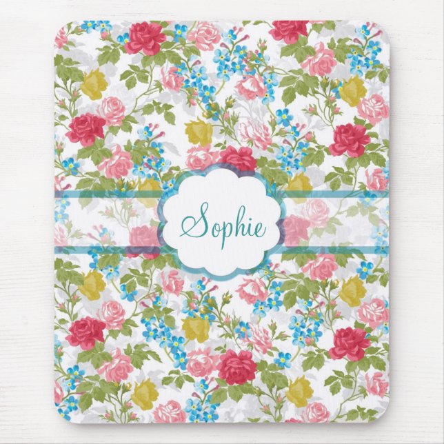 Schöne Vintage schicke trendige Rose Blumenmuster Mousepad (Vorne)