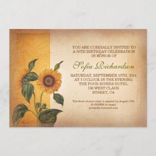 schöne Vintage Sonnenblumegeburtstagseinladungen Einladung