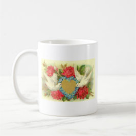 Schöne Vintage Valentine-Tauben u. Rosen Kaffeetasse