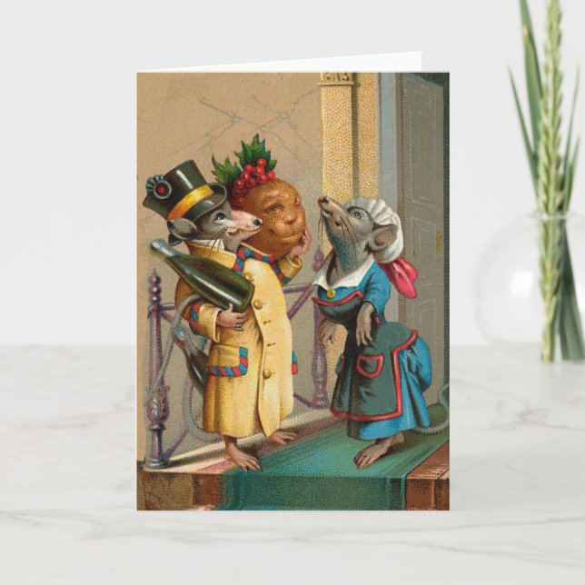 Schöne Vintage Weihnachtsmäuse Maus Karte (Vorderseite)
