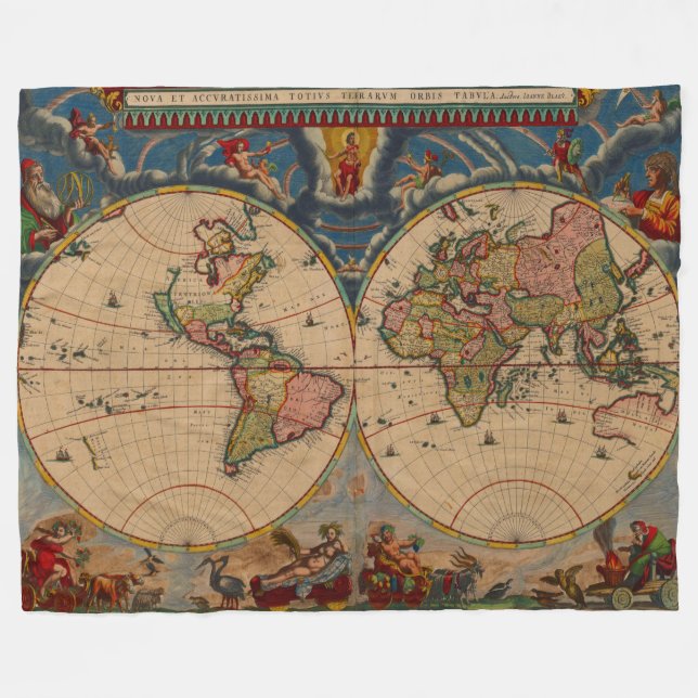 Schöne Vintage Weltkarte Fleecedecke (Vorderseite (Horizontal))