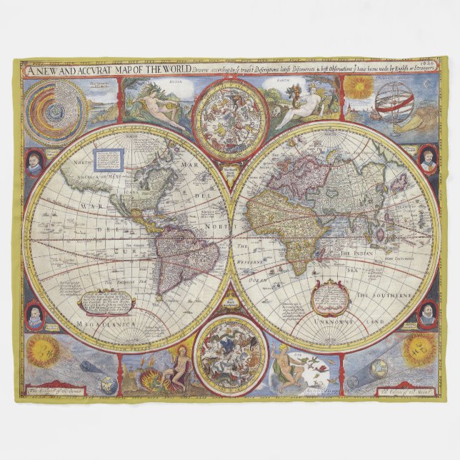 Schöne Vintage Weltkarte Fleecedecke (Vorderseite (Horizontal))