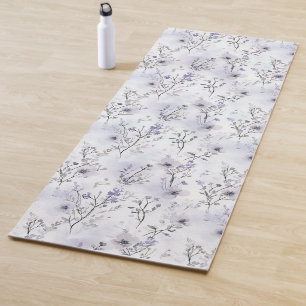 Schöne violette Blumen Grau Weiße Karierte Streife Yogamatte
