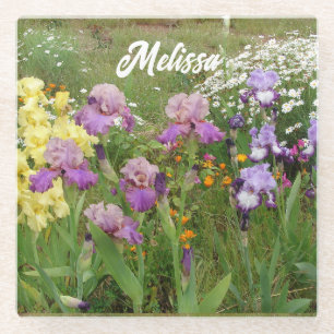 Schöne violette Iris Schwertlilien Blume Blumen Ga Glasuntersetzer