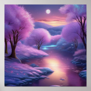 Schöne violette Kulisse in einer Winternacht Poster