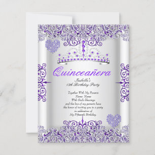 Schöne violette Quinceanera-Party-Tiara mit Herzen Einladung