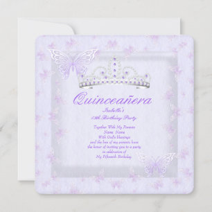Schöne violette Quinceanera-Party-Tiara-Schmetterl Einladung
