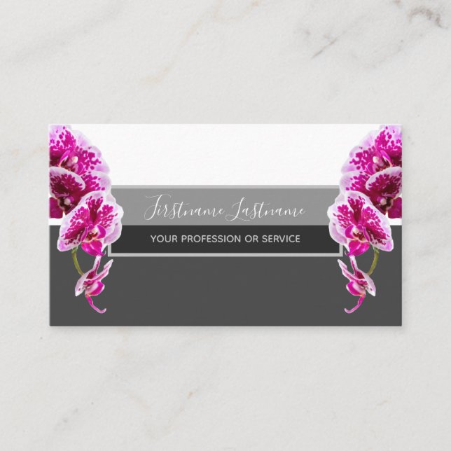 Schöne violette Rosa-Orchideenblüten auf Grau Visitenkarte (Vorderseite)