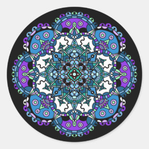 Schöne violette und blaue Mandala-Abstrakte Kunst Runder Aufkleber