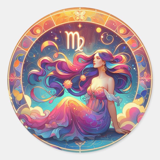 Schöne Virgo Frau | Horoskop Runder Aufkleber (Vorderseite)