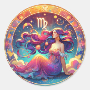 Schöne Virgo Frau   Horoskop Runder Aufkleber