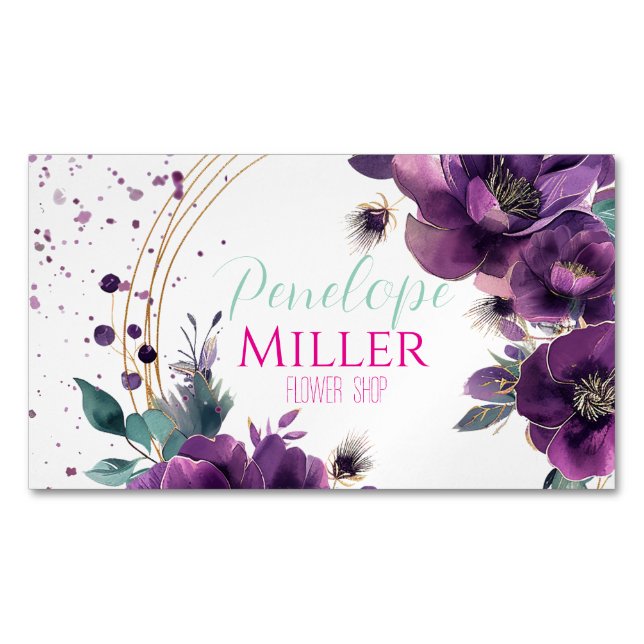 schöne Visitenkarte mit violetten Blumen Magnetische Visitenkarte (Vorderseite)