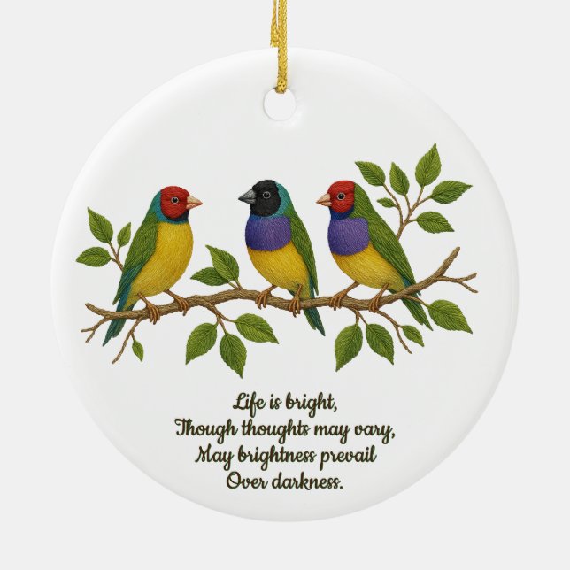 Schöne Vögel auf dem Ast Keramik Ornament (Hinten)