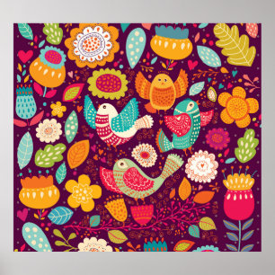 Schöne Vögel, Blume, künstlerisches Poster