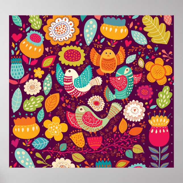Schöne Vögel, Blume, künstlerisches Poster (Vorne)