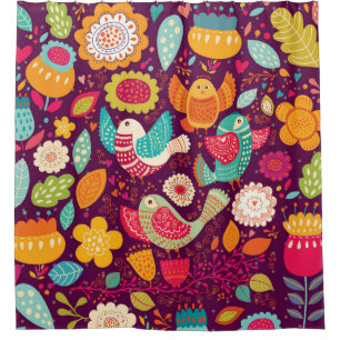 Schöne Vögel, Blume, künstlerisches Poster Duschvorhang