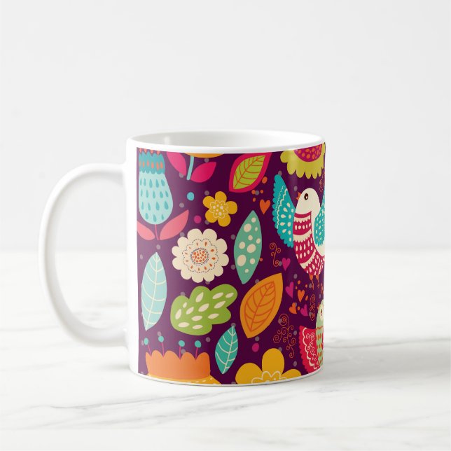 Schöne Vögel, Blume, künstlerisches Poster Kaffeetasse (Links)