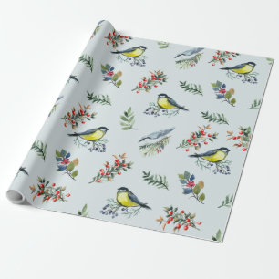 Schöne Vögel, Botanicals und rote Berries Geschenkpapier
