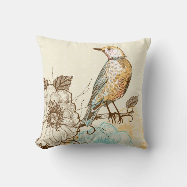 Schöne Vögel und Blume Kissen (Vorderseite)