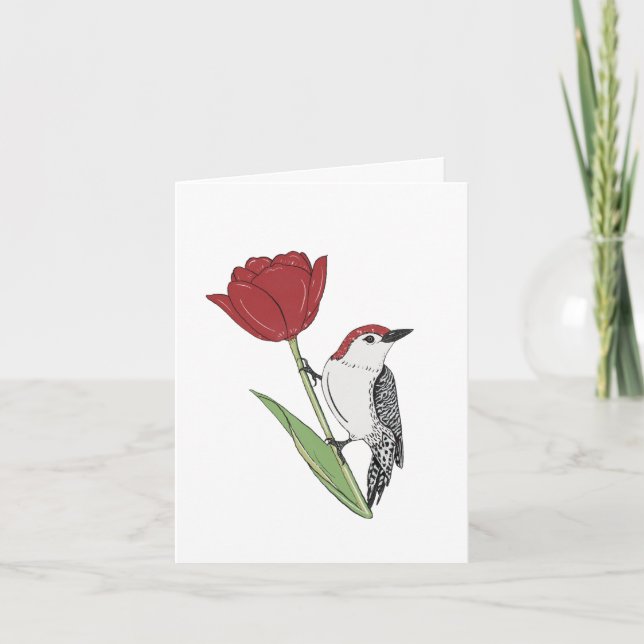 Schöne Vogel- und Tulpenleerkunst Dankeskarte (Vorderseite)