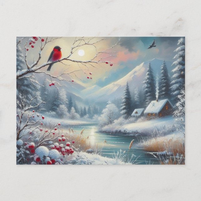 Schöne Vogel- und Winterlandschaft 12 Postkarte (Vorderseite)