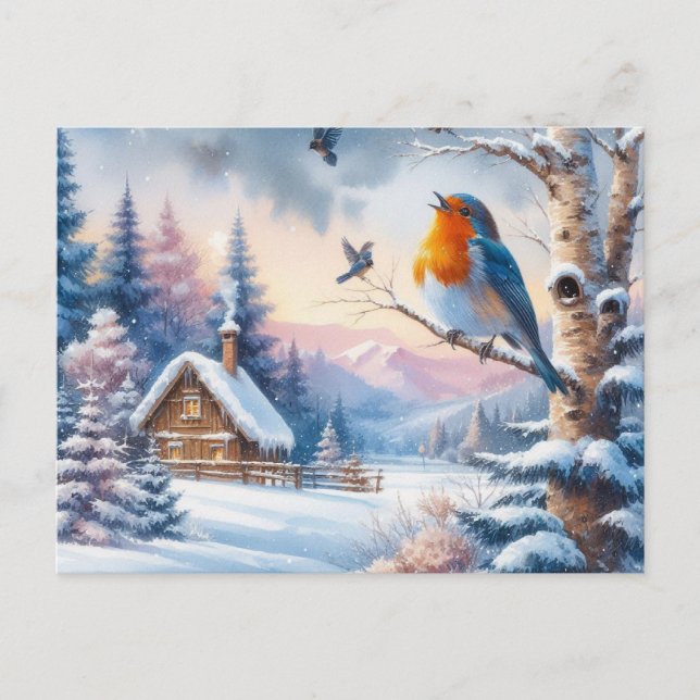 Schöne Vogel- und Winterlandschaft 14 Postkarte (Vorderseite)