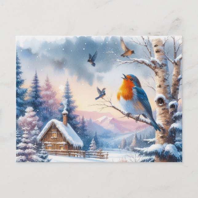Schöne Vogel- und Winterlandschaft 15 Postkarte (Vorderseite)
