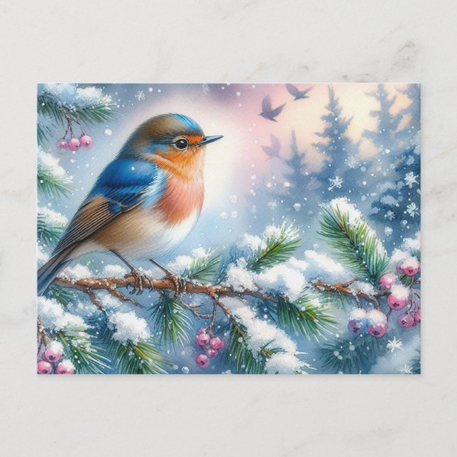 Schöne Vogel- und Winterlandschaft 5 Postkarte (Vorderseite)