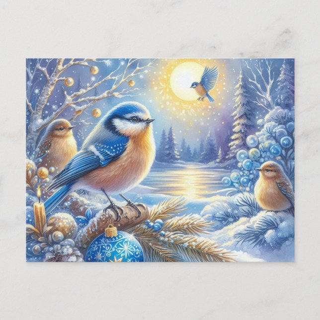 Schöne Vogel- und Winterlandschaft 9 Postkarte (Vorderseite)