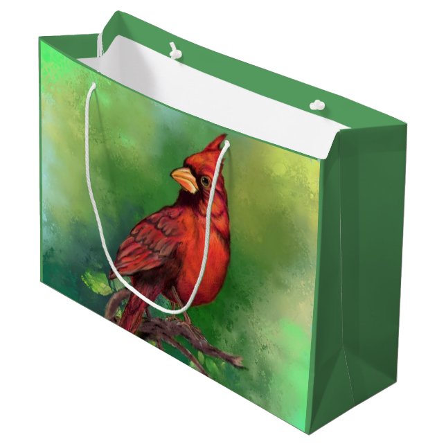 Schöne Vogelmalerei auf dem Nordroten Kardinal  Große Geschenktüte (Vorderseite Schrägansicht)