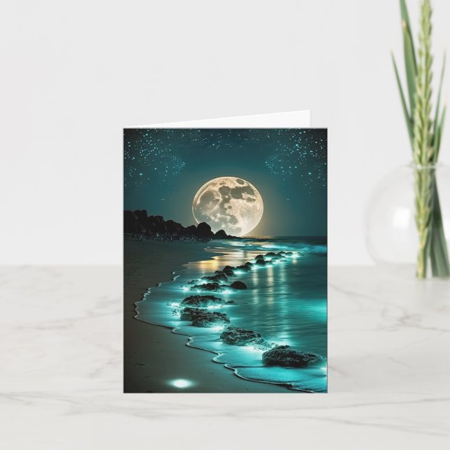Schöne Vollmond Beach Starry Night Karte (Vorderseite)