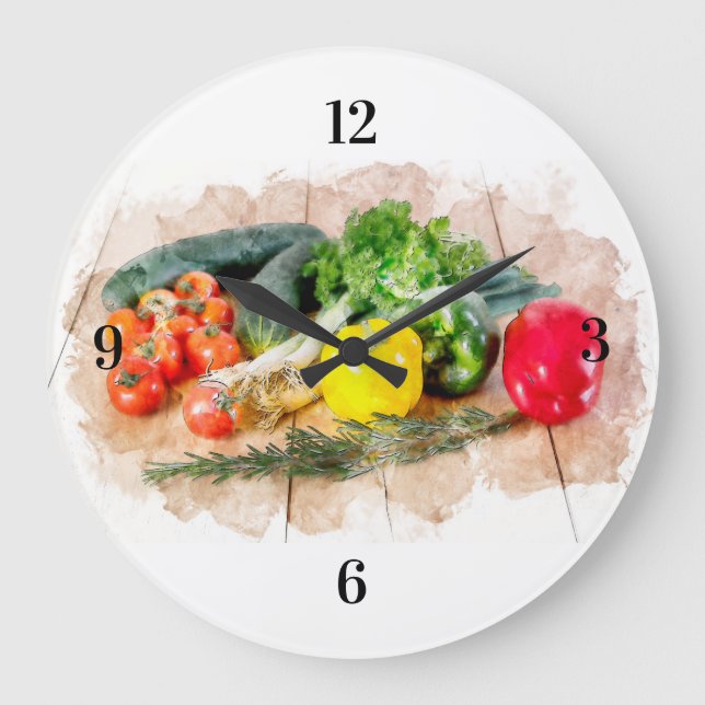 Schöne Wall Clock - Aquarell Frische Veggies Große Wanduhr (Vorderseite)