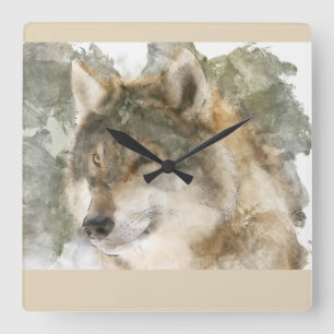 Schöne Wall-Uhr - Watercolor Wolf Quadratische Wanduhr