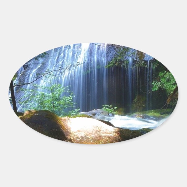 Schöne Wasserfall Dschungel Landschaft Ovaler Aufkleber (Vorderseite)