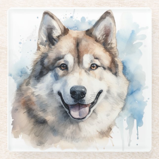 SCHÖNE WASSERFARBE AKITA HUNGE FELD GLASUNTERSETZER (Vorderseite)