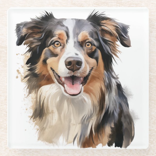 SCHÖNE WASSERFARBE AUSTRALISCHES SCHEEPDOGGESICHT GLASUNTERSETZER (Vorderseite)