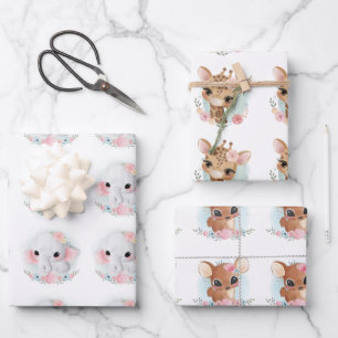 Schöne Wasserfarbe Baby Tier nahtlos blühend Geschenkpapier Set