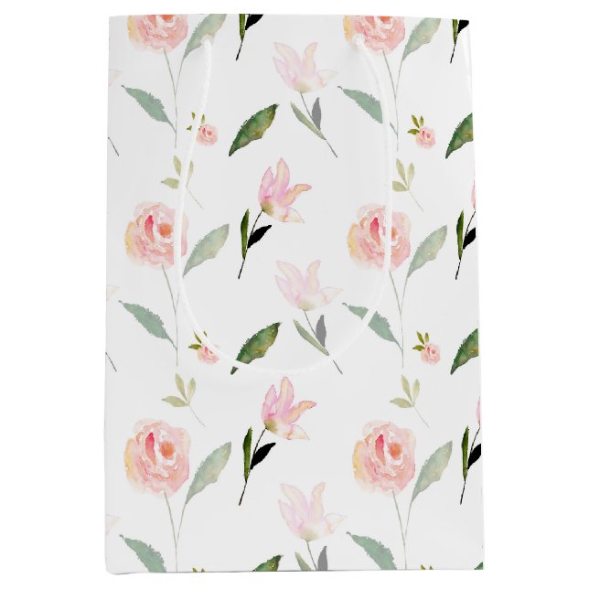Schöne Wasserfarbe Blütenrot Rosa Mittlere Geschenktüte (Vorderseite)