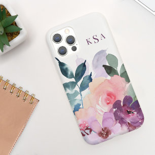 Schöne Wasserfarbe-Botanik-Blumen + Monogramm iPhone 14 Hülle