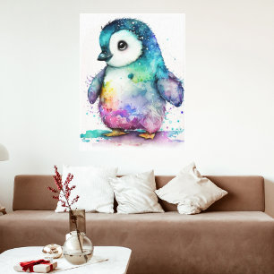 Schöne Wasserfarbe Bunte Baby Pinguin Wand  Leinwanddruck